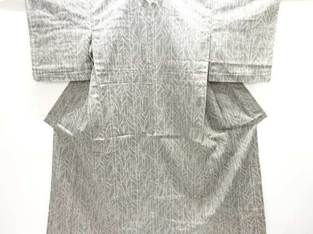 JAPANESE KIMONO / ANTIQUE HITOE KIMONO / SILK / TSUMUGI / WOVEN ABSTRACT PLANTS